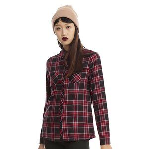 Hot Topic ✦ Red & Black Plaid Skull Button-Up Shirt ✦ Studded Back Graphic NWT S